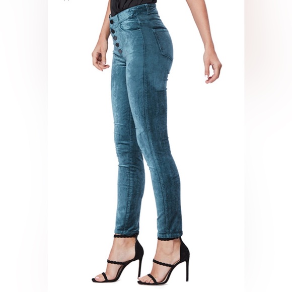 PAIGE Denim - PAIGE Hoxton Ankle Peg Velvet Jeans Sea Blue High Rise Button Fly NWT Size 30